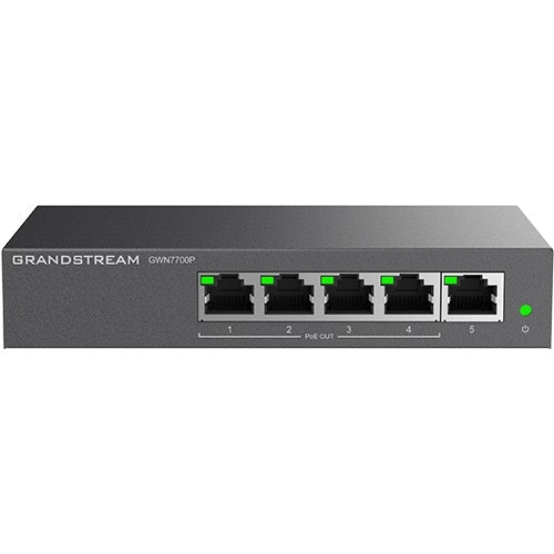 Switch Grandstream Gwn7700P No Administrable De 5 Puertos Gigabit Con 4 Poe Hasta 60W Salida Compatible Cloud Carcasa Metalica