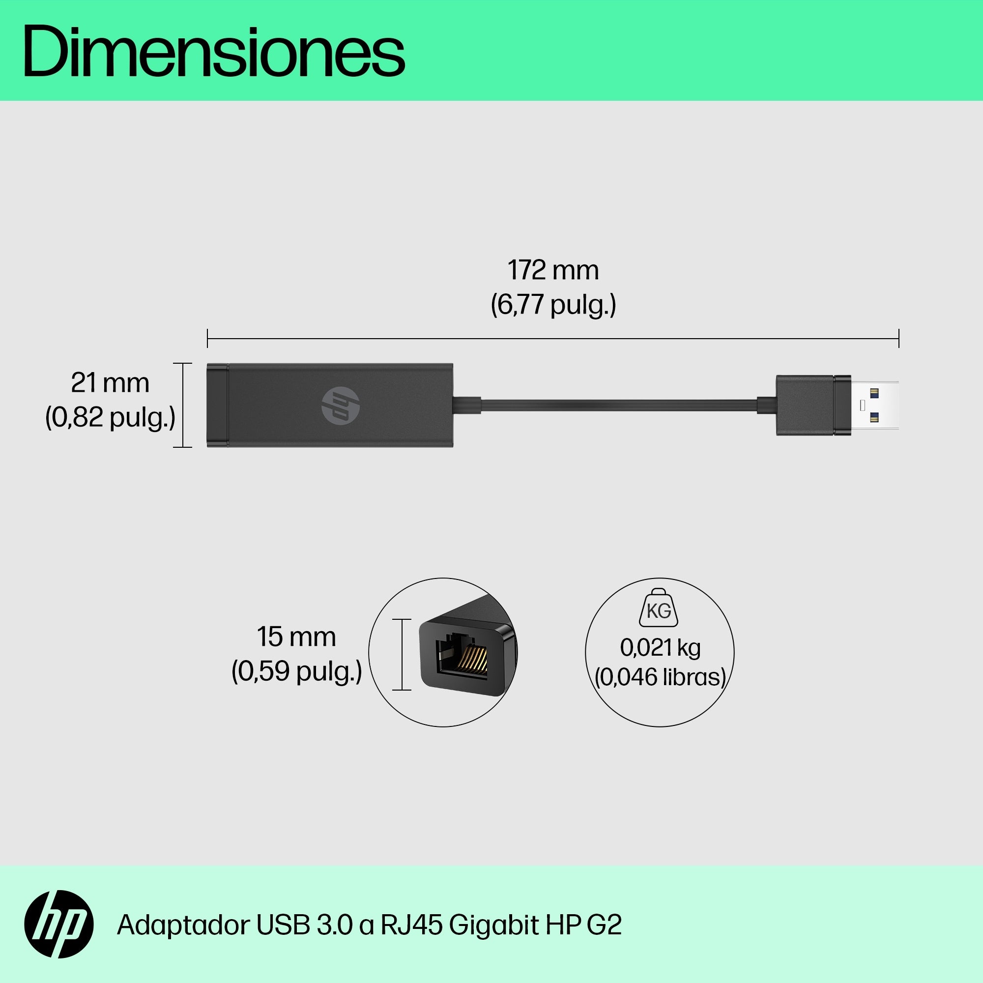 Adaptador De Red Hp G2 Usb-A A Rj45 Giganit Ethernet Negro