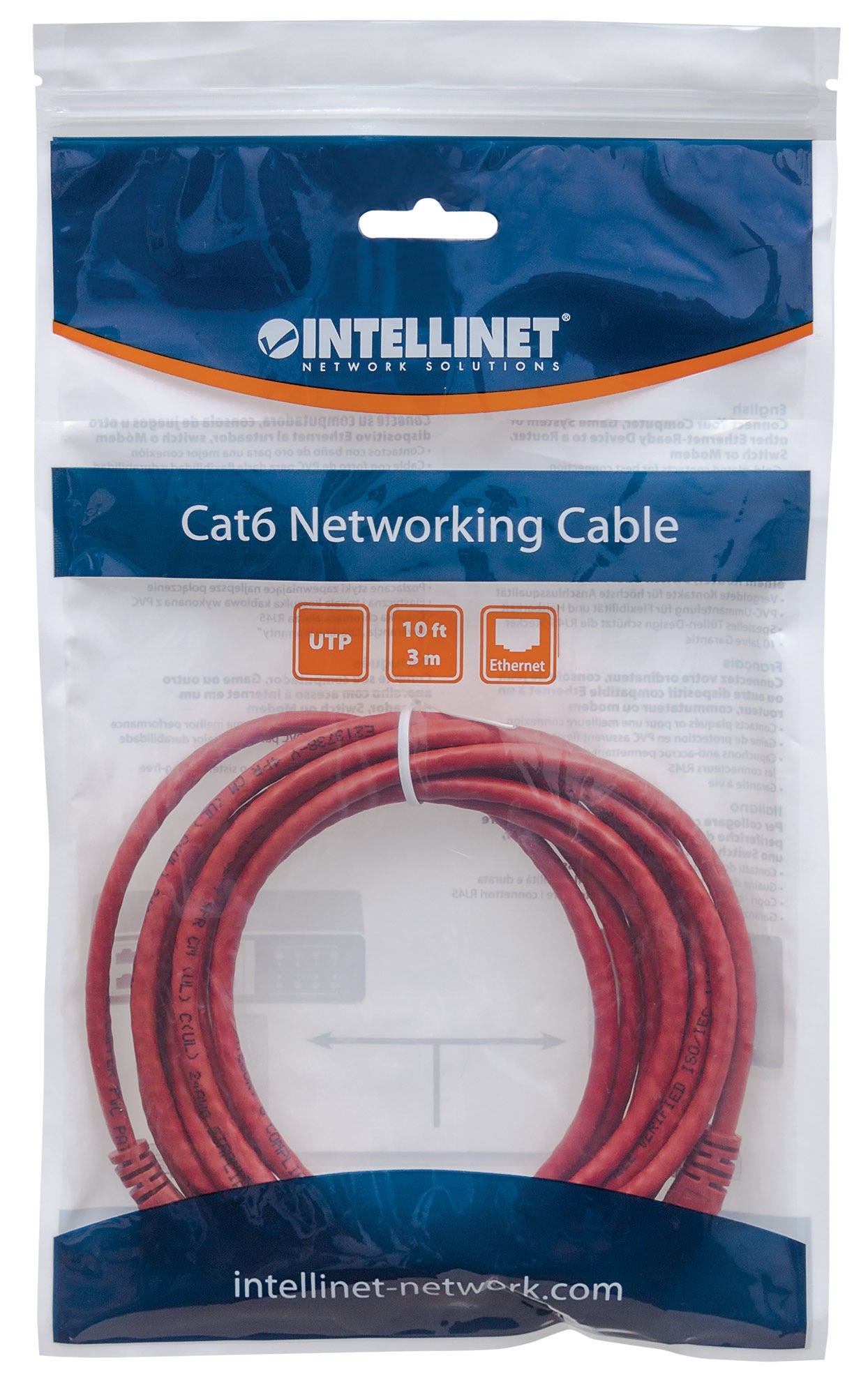 Cable Patch Intellinet Rj45 3.0M(10.0F) Cat6 Utp Rojo M-M  342179