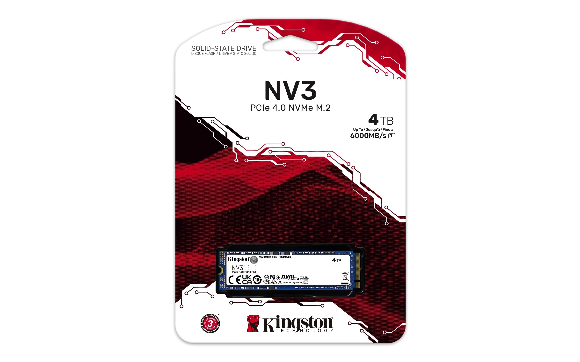 Unidad De Estado Sólido Kingston Technology Nv3 Solido 4Tb M.2 2280 Nvme Pcie Gen 4X4 R.6000Mb/S W.5000Mb/S