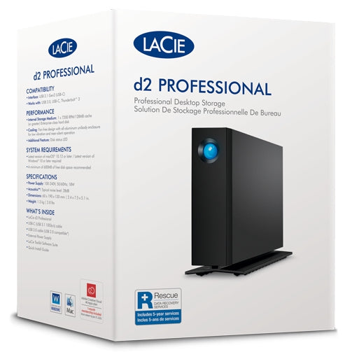 Disco Duro Externo Lacie D2 Professional 20Tb 3.5 Escritorio Usb 3.1 Tipo-C Usb 3.0 Negro Win Mac Adapt De Alimentacion