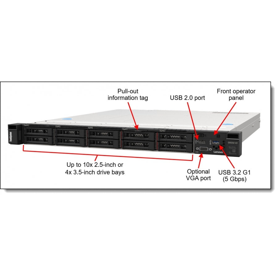 Servidor Lenovo Thinksystem Sr250 V2 Xeon E-2314 4C 2.8Ghz / Rack / Ram 16Gb 3200Mhz /Sin Discos / Raid Software 4X3.5/ Sin Pcie Red / Fuente 450W Hs/ Sin S.O. /3 Años Garantia 9X5