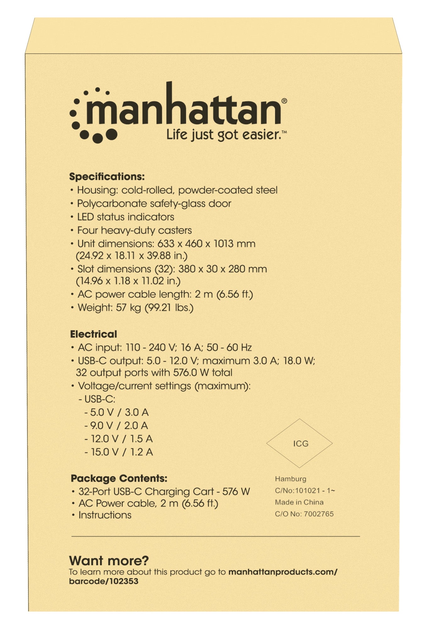 Estacion De Carga Manhattan 102353 Carro 32 Puerto Usb-C