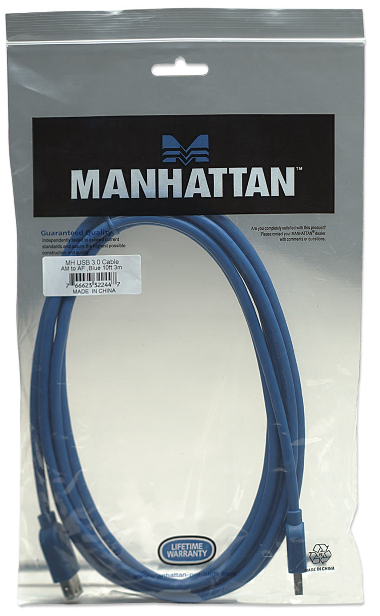 Cable Usb Manhattan 322447 Usb-A/A V3.2 Ext. 3M Azul.