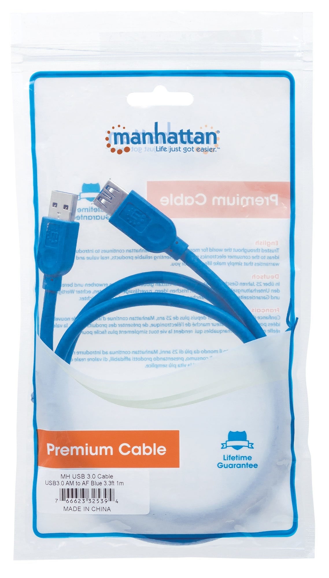 Cable Manhattan 325394 Usb-A V3.2 Ext. 1M Azul5Gb