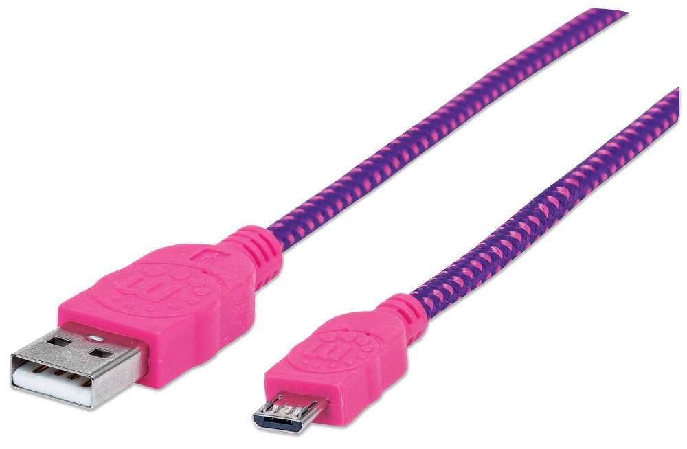 Cable Usb V2 A-Micro B Bolsa Textil 1.8M Rosa/Morado.