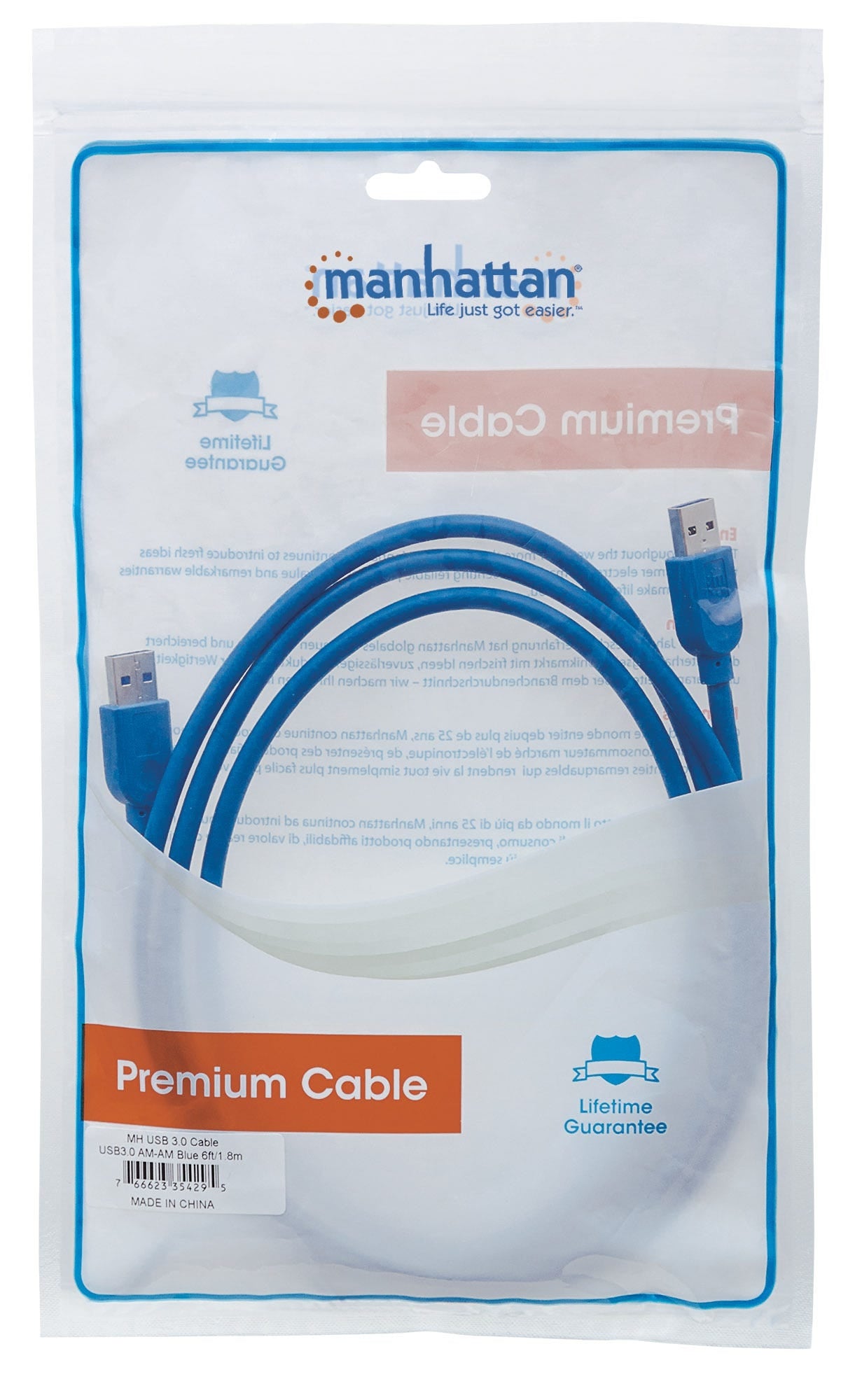 Cable Usb Manhattan 354295 Usb-A/A V3.2 1.8M Azul5Gb