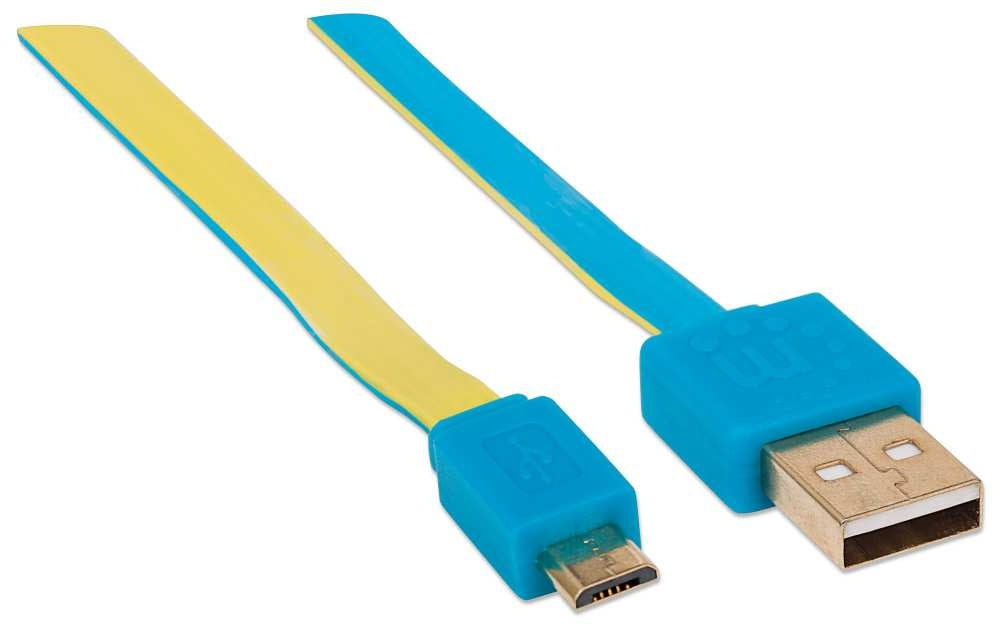 Cable Usb V2 A-Micro B Blister Plano 1.8M Azul/Amarillo.