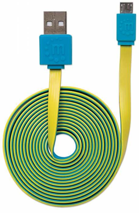 Cable Usb V2 A-Micro B Blister Plano 1.8M Azul/Amarillo.