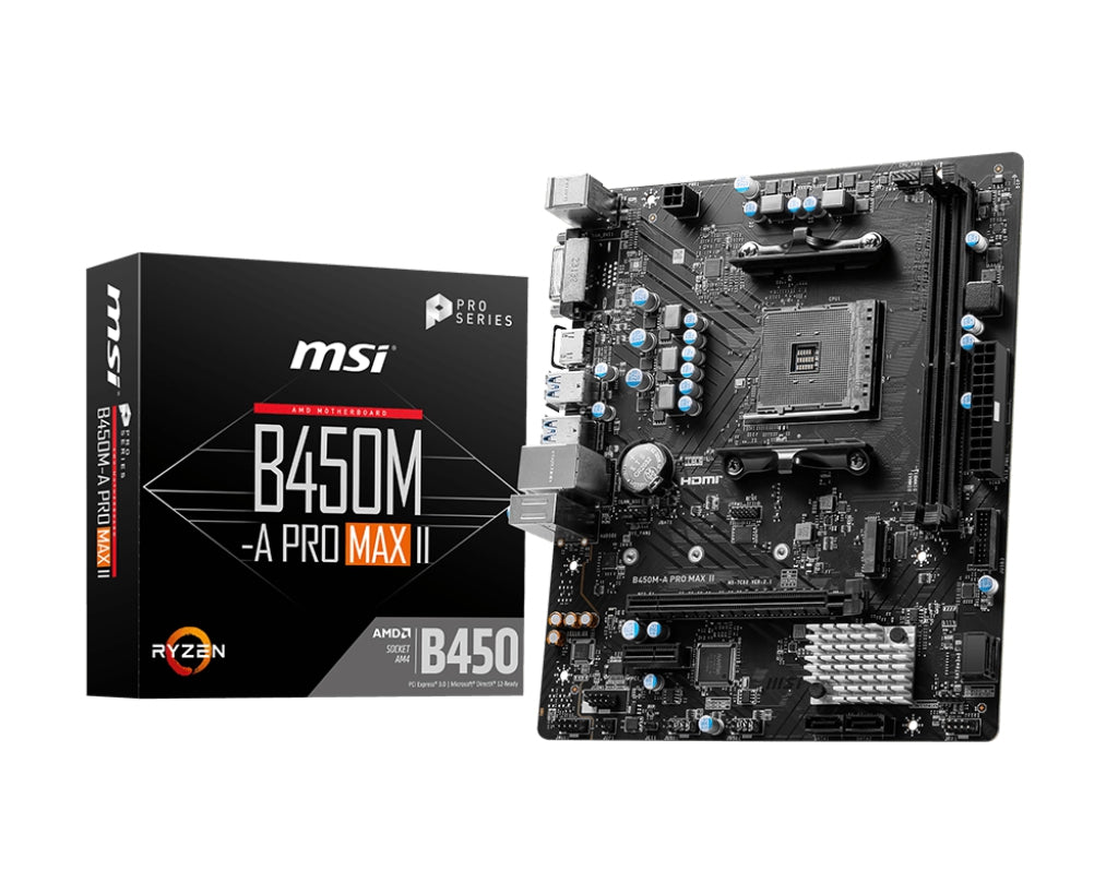 (Ed) Tarjeta Madre Msi B450M-A Pro Max Ii Am4/2-64Gb-Ddr4/Hdmi-Dvi-D/Pci3