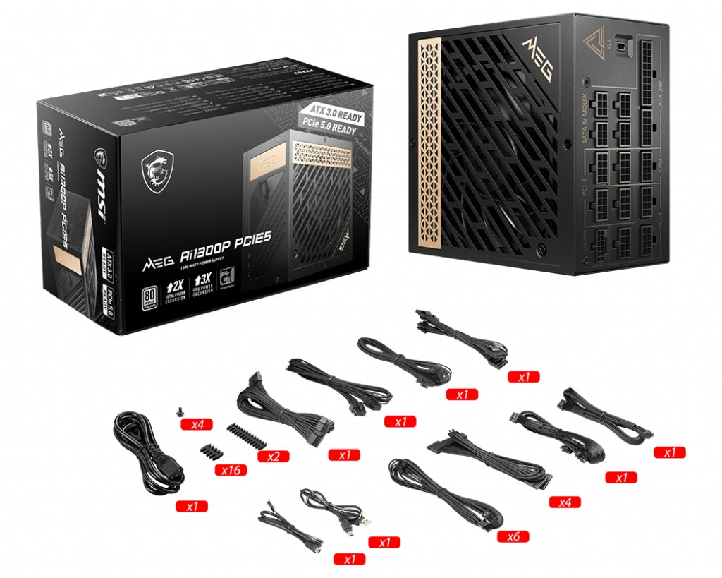 Fuente De Poder Msi 1300 W/80 Plus Gold /Negro/Atx/Modular