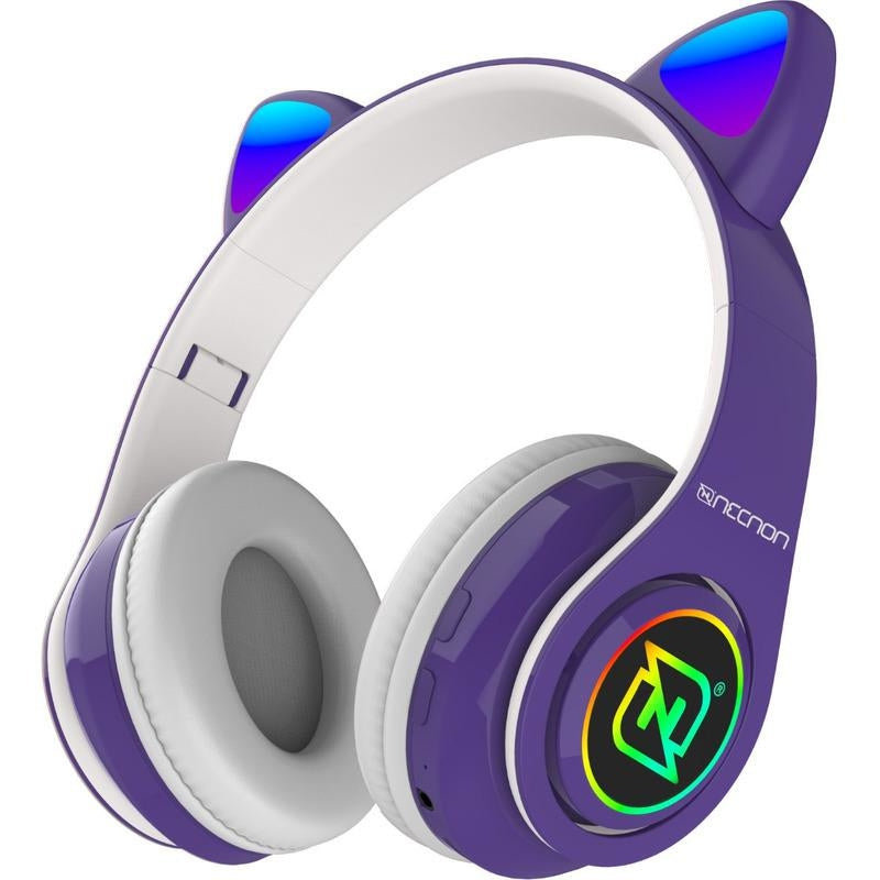 Audifonos Necnon Ncab0711Rg On-Ear Bluetooth Nbh-07 Con Orejas Luz Rgb Radio Fm Micro Sd 3.5Mml Manos Libres Verde