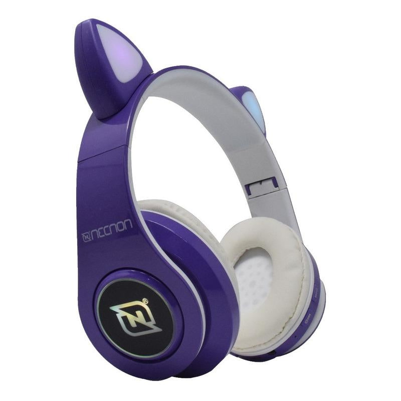 Audifonos Necnon Ncab0711Rg On-Ear Bluetooth Nbh-07 Con Orejas Luz Rgb Radio Fm Micro Sd 3.5Mml Manos Libres Verde