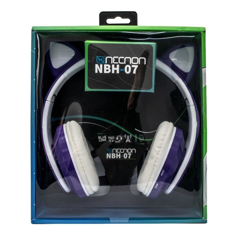 Audifonos Necnon Ncab0711Rg On-Ear Bluetooth Nbh-07 Con Orejas Luz Rgb Radio Fm Micro Sd 3.5Mml Manos Libres Verde