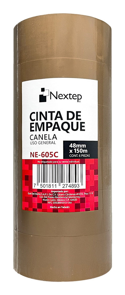 Cinta De Empaque Nextep Ne-605C Canela Uso General 48Mm X 150Mm Con Piezas