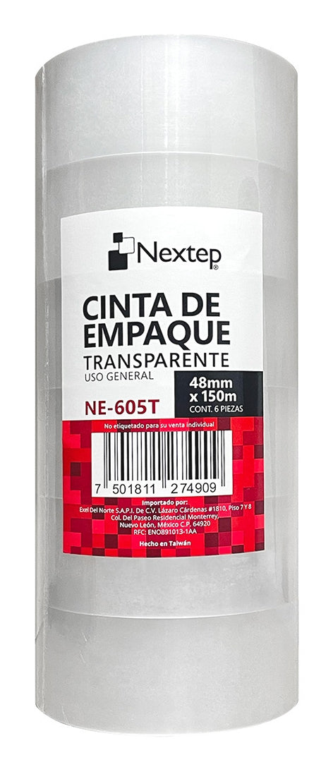 Cinta De Empaque Nextep Ne-605T Transparente Uso General 48Mm X 150Mm Con Piezas