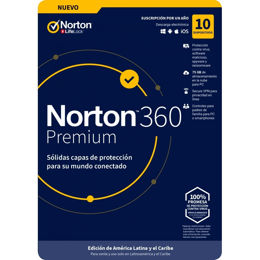 Esd Norton 360 Premium / Total Security /10 Dispositivos/1 Año/ Descarga Digital