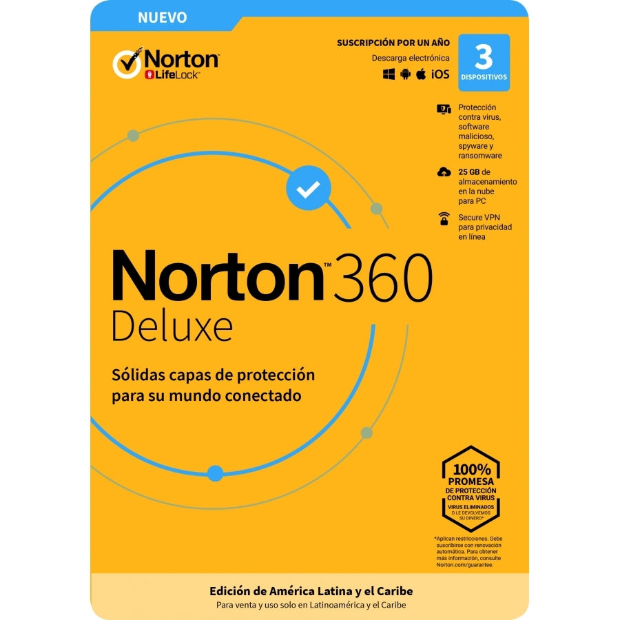 Esd Norton 360 Deluxe / Total Security/ 3 Dispositivos/ 1 Año/ Descarga Digital