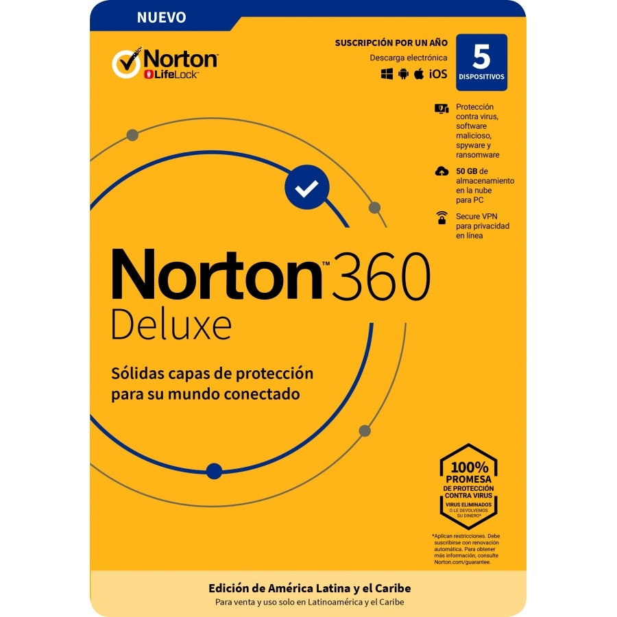 Esd Norton 360 Deluxe / Total Security/ 5 Dispositivos/ 1 Año/ Descarga Digital