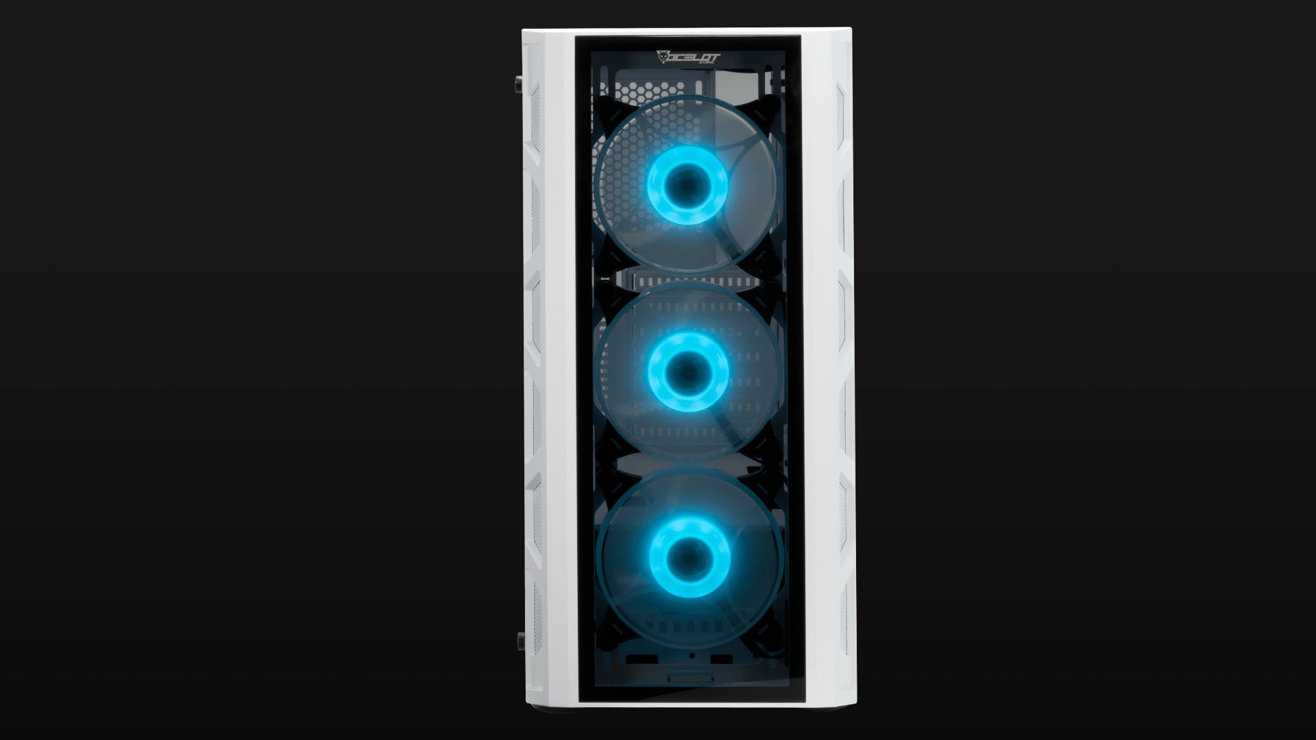 Gabinete Ocelot Gaming Soporta Tarjetas E-Atx , Color Totalmente Blanco Panel Lateral De Cristal Templado, Full Tower, Incluye Ventilaodres Argb, Soprte Para Gpu Horizontal Y Vertical.