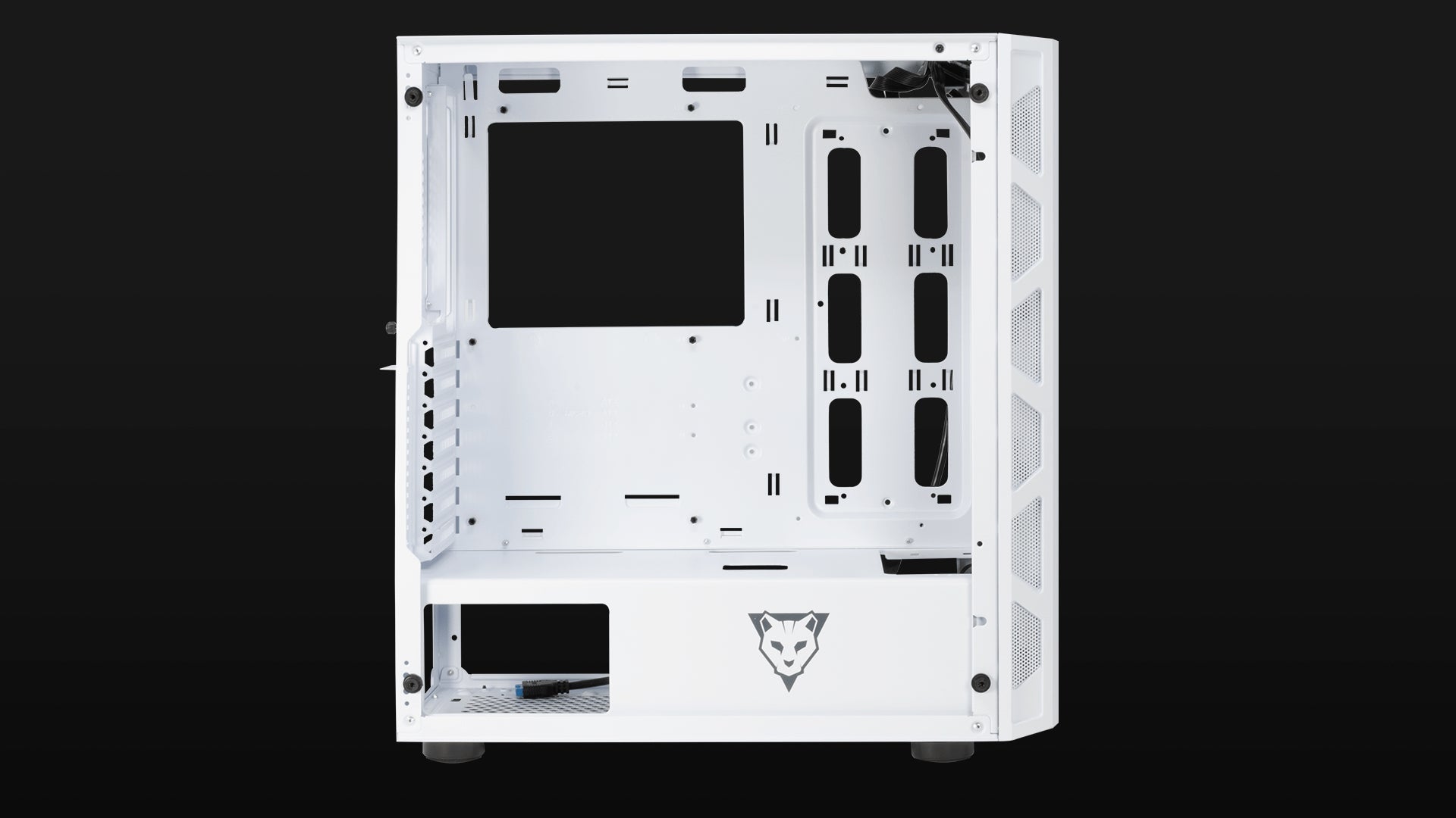 Gabinete Ocelot Gaming Soporta Tarjetas E-Atx , Color Totalmente Blanco Panel Lateral De Cristal Templado, Full Tower, Incluye Ventilaodres Argb, Soprte Para Gpu Horizontal Y Vertical.