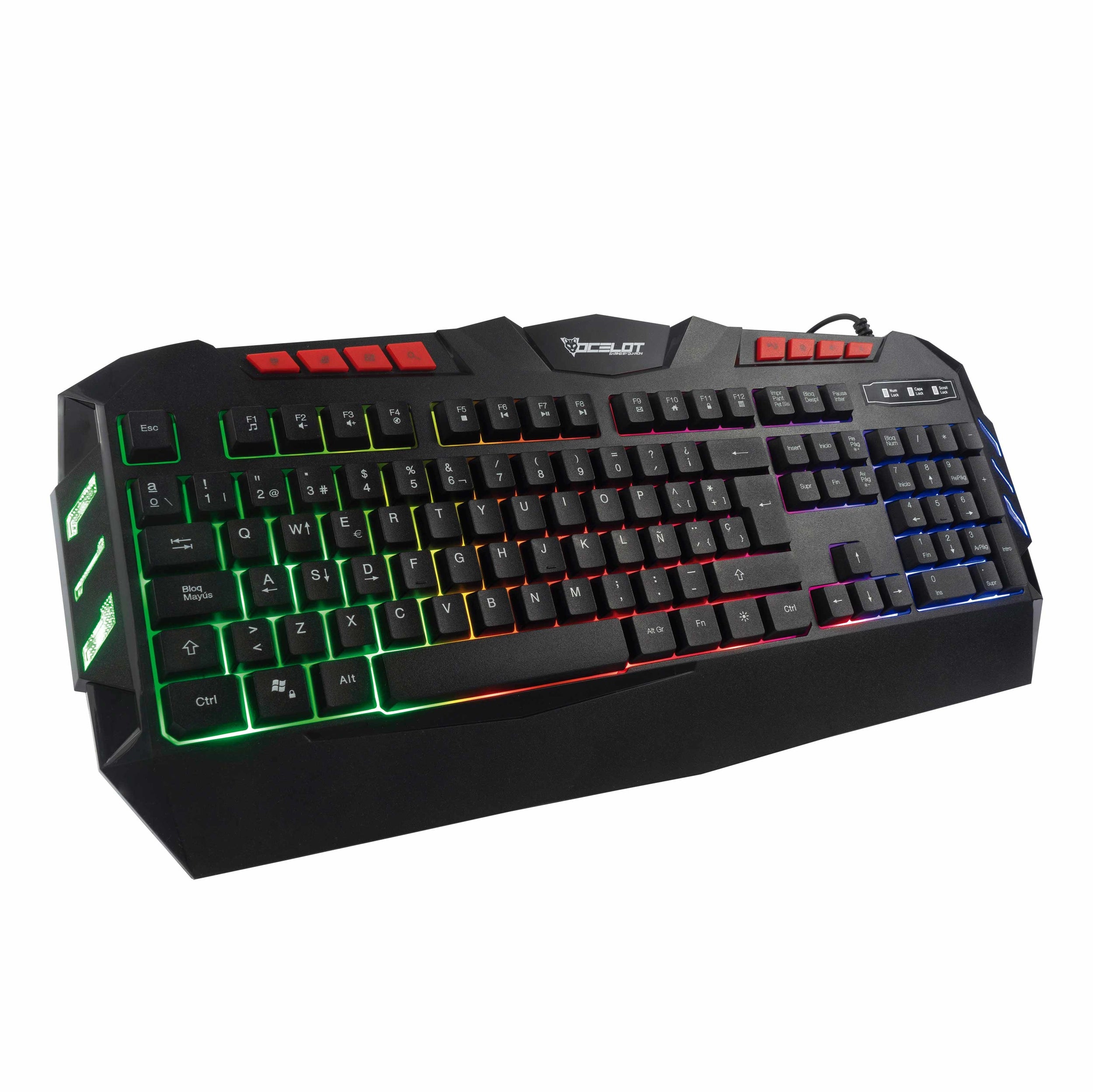 Teclado Alambrico Ocelot/ Gamer/ Membrana / Plastico / Negro / Iluminacion Tipo Arcoiris / Plug Play