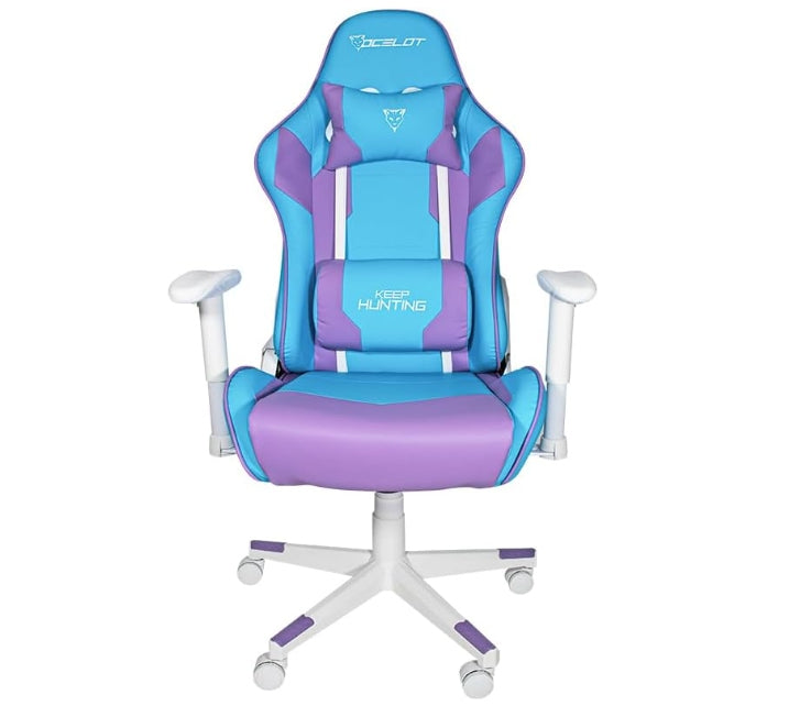 Silla Gamer Ocelot/Color Azul Con Morado/Descansa Brazos Ajustables/ Reclinable 90-155 Grados/ Soporta Hasta 150Kg