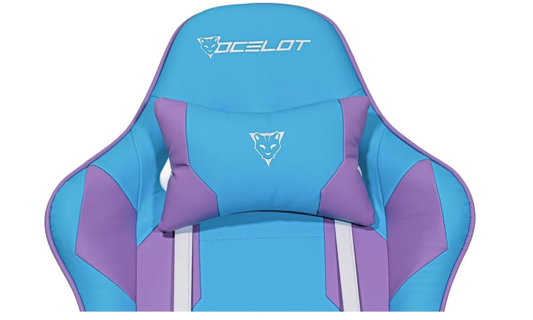 Silla Gamer Ocelot/Color Azul Con Morado/Descansa Brazos Ajustables/ Reclinable 90-155 Grados/ Soporta Hasta 150Kg