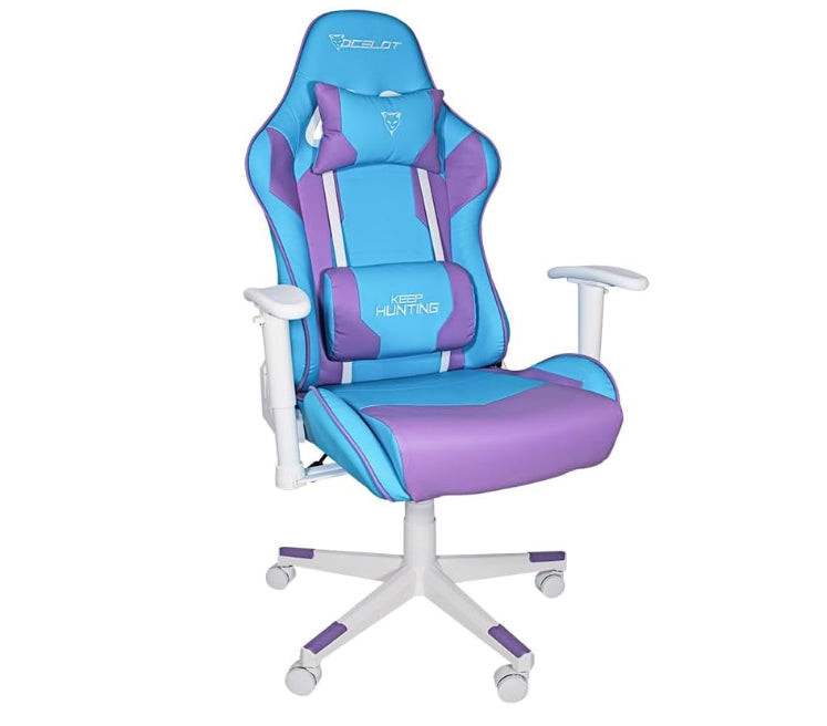 Silla Gamer Ocelot/Color Azul Con Morado/Descansa Brazos Ajustables/ Reclinable 90-155 Grados/ Soporta Hasta 150Kg