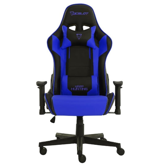 Silla Gamer Ocelot/Color Azul Con Negro/Descansa Brazos Ajustables/ Reclinable 90-155 Grados/ Soporta Hasta 150Kg