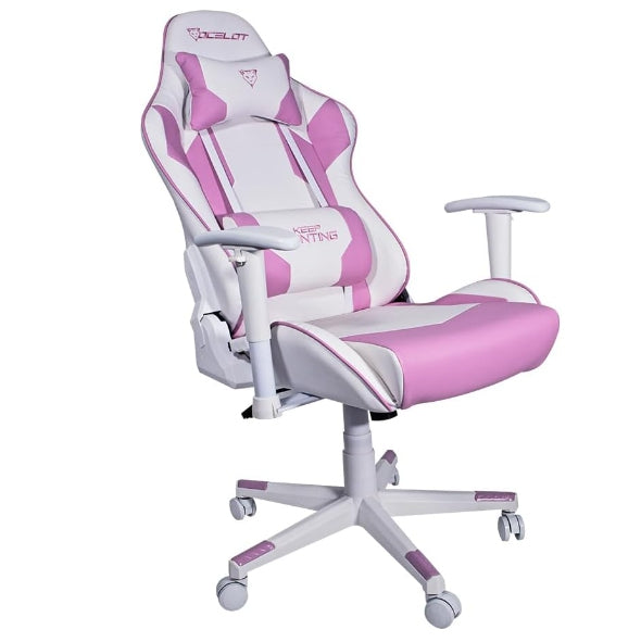 Silla Gamer Ocelot/Color Rosa Con Blanco/Descansa Brazos Ajustables/ Reclinable 90-155 Grados/ Soporta Hasta 150Kg