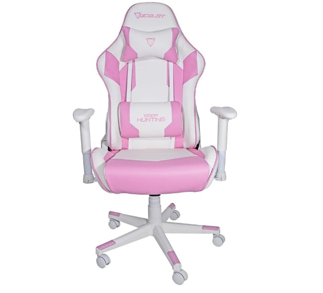 Silla Gamer Ocelot/Color Rosa Con Blanco/Descansa Brazos Ajustables/ Reclinable 90-155 Grados/ Soporta Hasta 150Kg