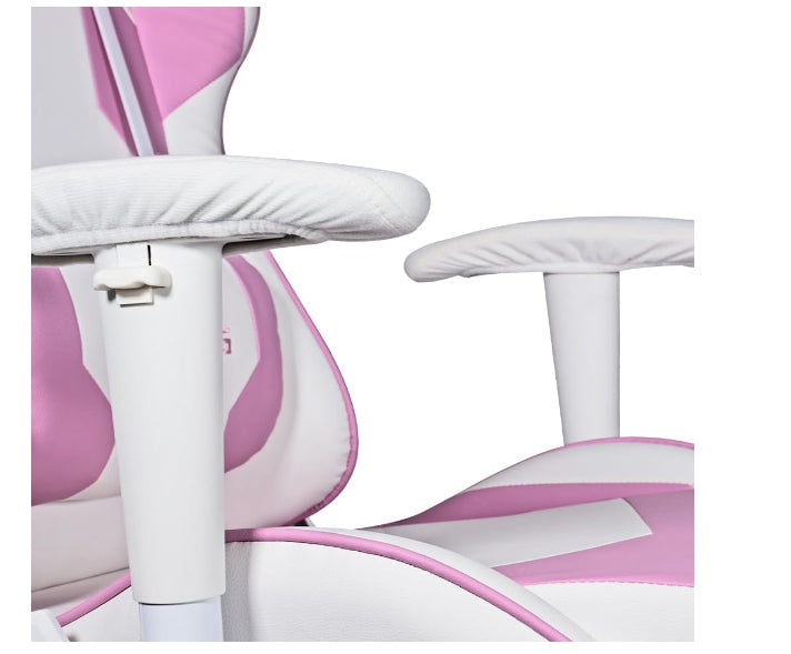 Silla Gamer Ocelot/Color Rosa Con Blanco/Descansa Brazos Ajustables/ Reclinable 90-155 Grados/ Soporta Hasta 150Kg