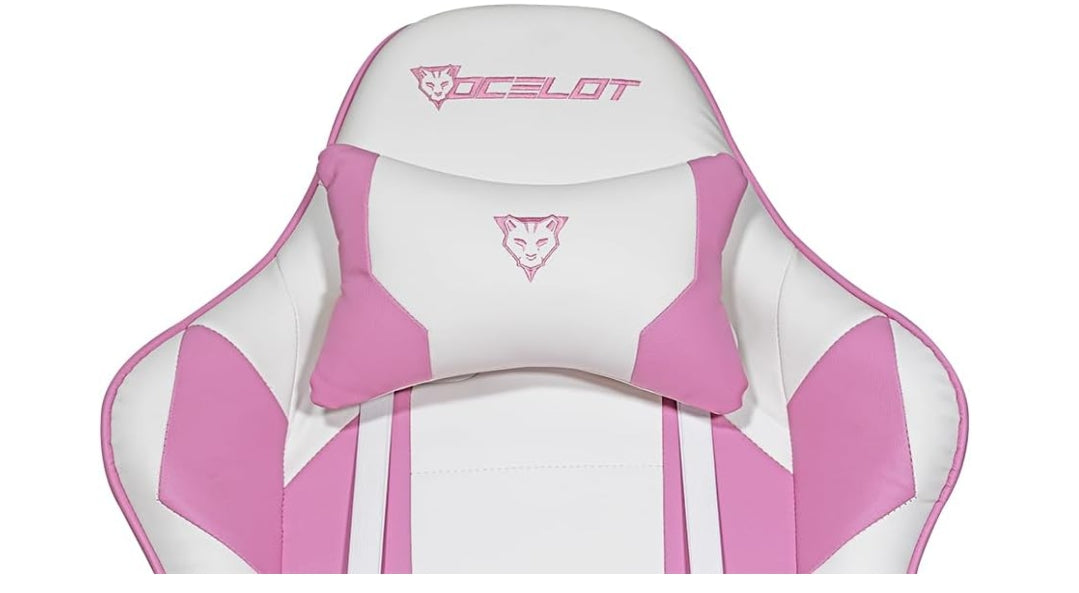 Silla Gamer Ocelot/Color Rosa Con Blanco/Descansa Brazos Ajustables/ Reclinable 90-155 Grados/ Soporta Hasta 150Kg