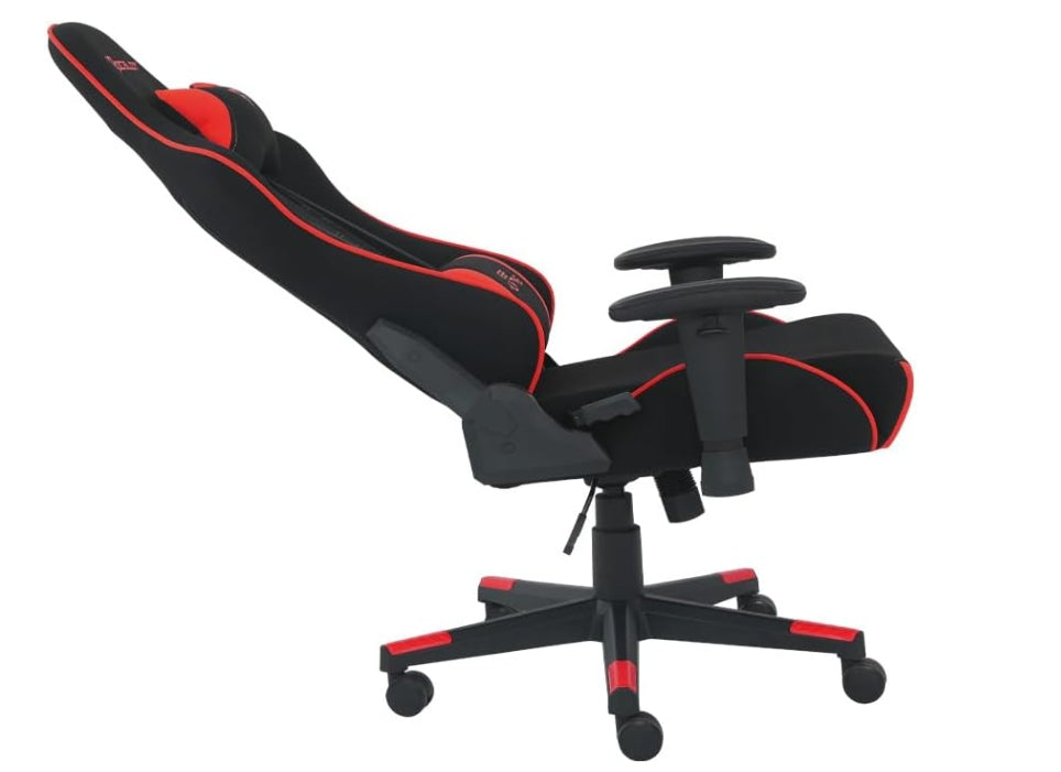 Silla Gamer De Tela Ocelot/ Color Negro Con Rojo/ Base Reforzada De Nylon/ Descansa Brazos Ajustables / Angulo De Inclinacion 155 Grados/ Soporta Hasta 150Kg/ Cojin Para Lumbar Y Cervical