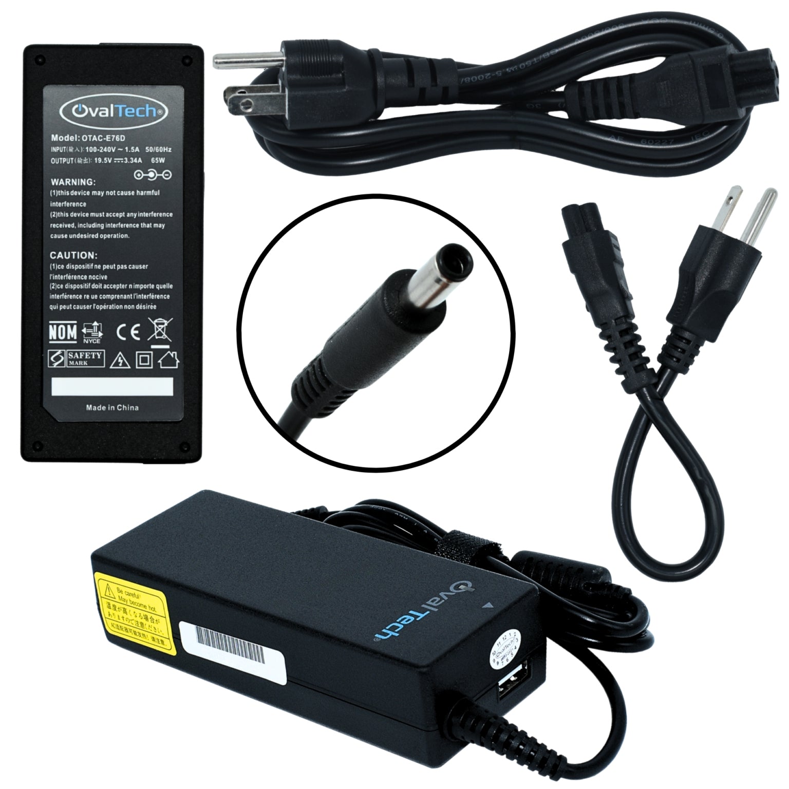 Cargador Ovaltech Otac-E76D Adaptador / De Corriente Para Laptop 65W 19.5V/3.34A C/Blíster + Usb