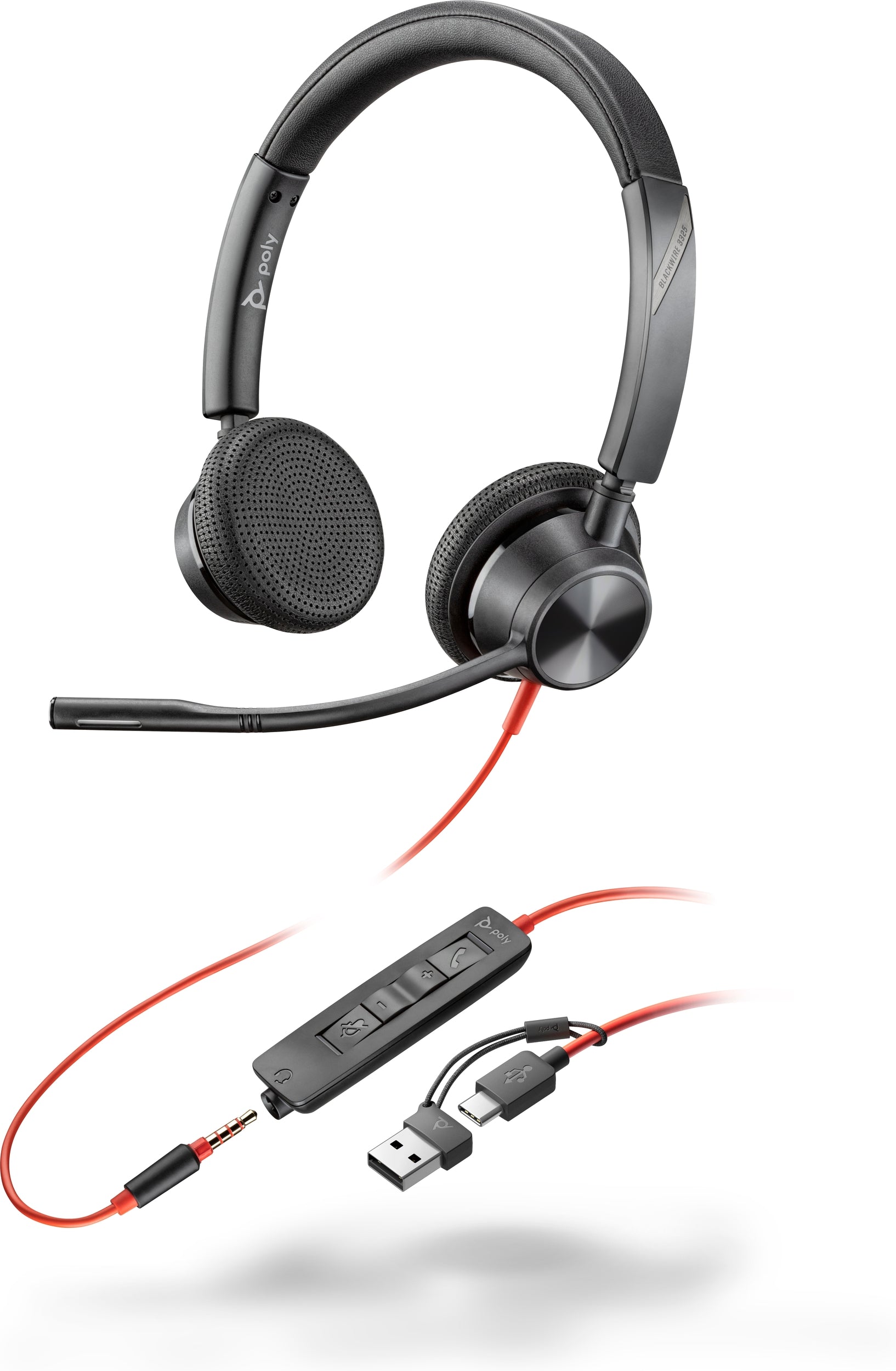 Auriculares Plantronics 3325 Poly Blackwire 3225 Alambricos Usb-C Con Adaptador Usb-C/A Conector 3.5 Mm Binaural