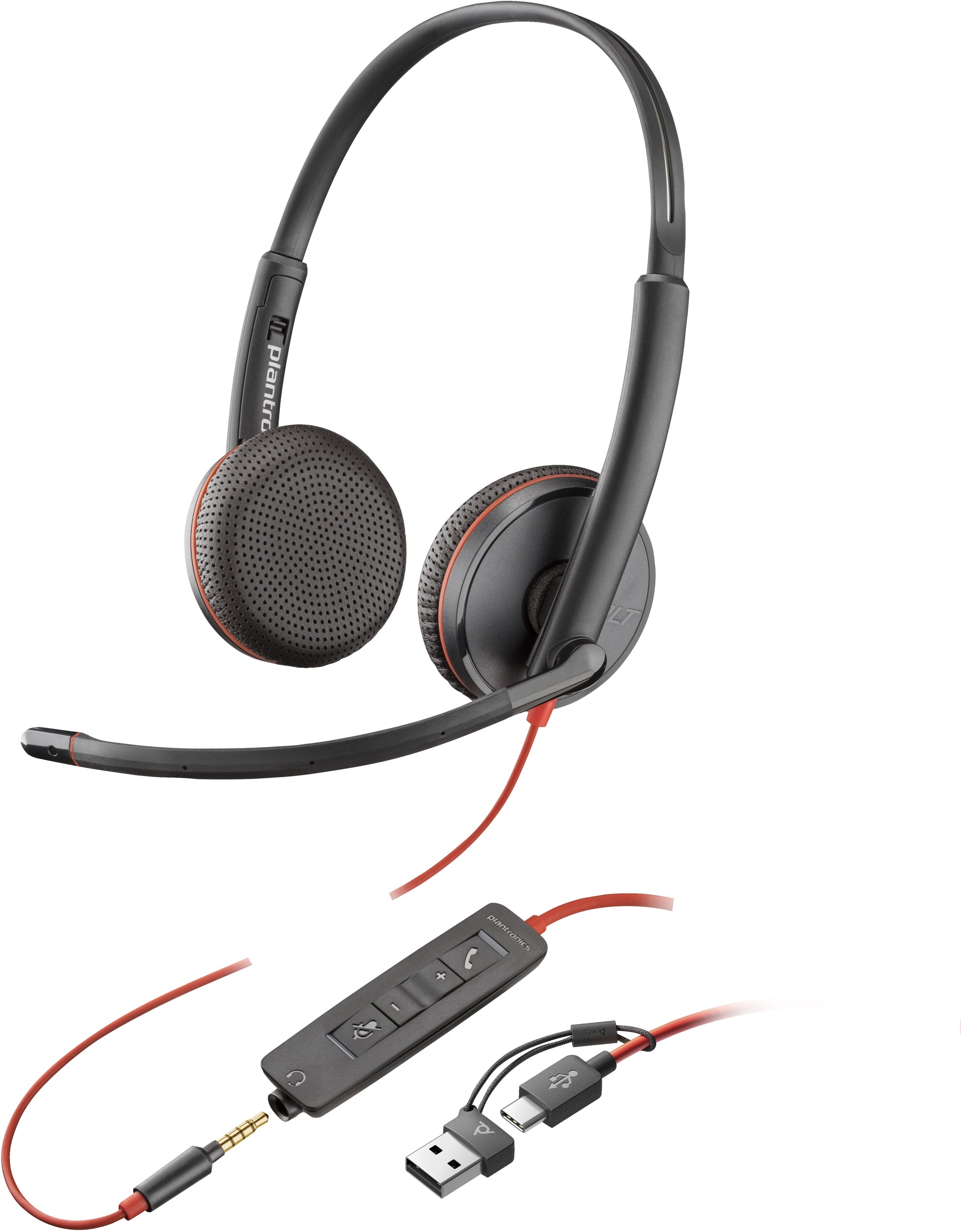 Audífonos Plantronics 8X229A6 Poly Blackwire 3225 Alambricos Con Adaptador Usb-C/A Conector 3.5 Mm Binaural.