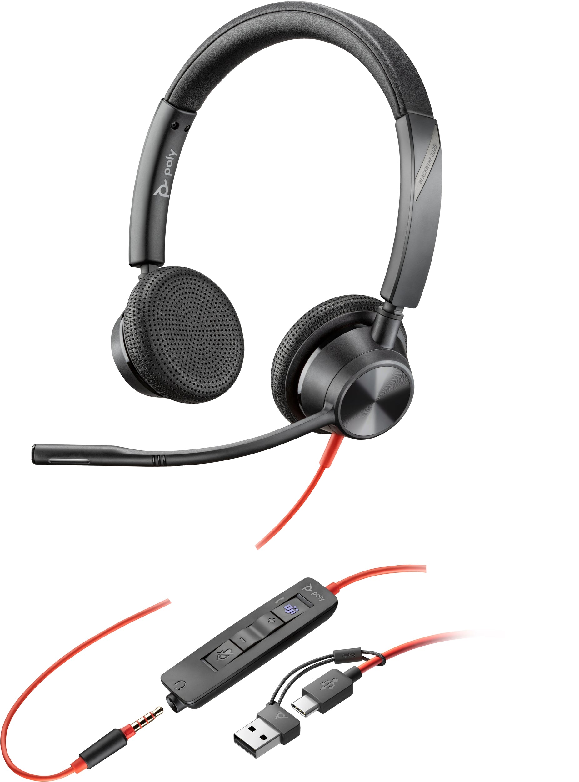 Auricular Plantronics X222Aa Poly Blackwire 3225 Alambricos Usb-C Con Adaptador Usb-C/A Conector 3.5 Mm Binaural Certificacion Microsoft Teams