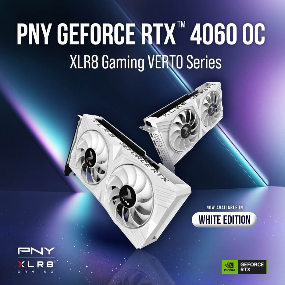 Tarjeta De Video Pny Nvidia Geforce Rtx 4060 Dual Fan Xlr8 Gaming Verto Oc White /8Gb Gddr6X/Pcie X16 4.0/Gama Alta/Gamer