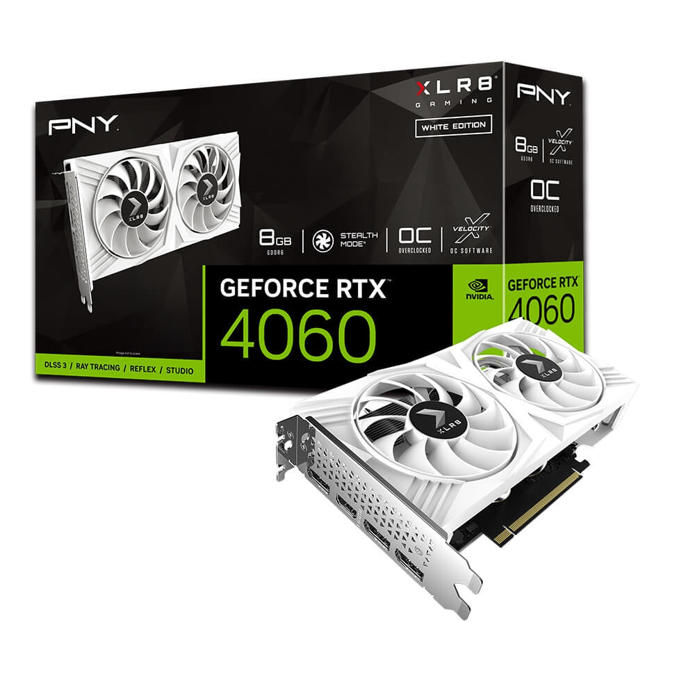 Tarjeta De Video Pny Nvidia Geforce Rtx 4060 Dual Fan Xlr8 Gaming Verto Oc White /8Gb Gddr6X/Pcie X16 4.0/Gama Alta/Gamer