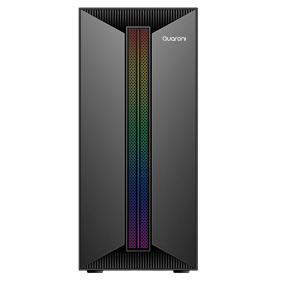 Gabinete Micro Torre Quaroni Micro Atx, Mini Itx/1Usb 2.0 1Usb 3.0/Rgb/Panel Acrilico/Fuente 500 W/Negro