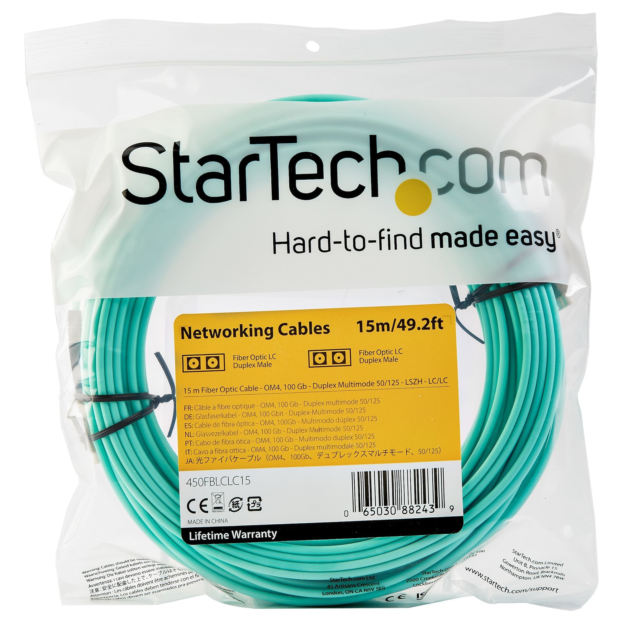 Cable De 15 M De Fibra Optica Aguamarina - Lc A Lc - 50/125