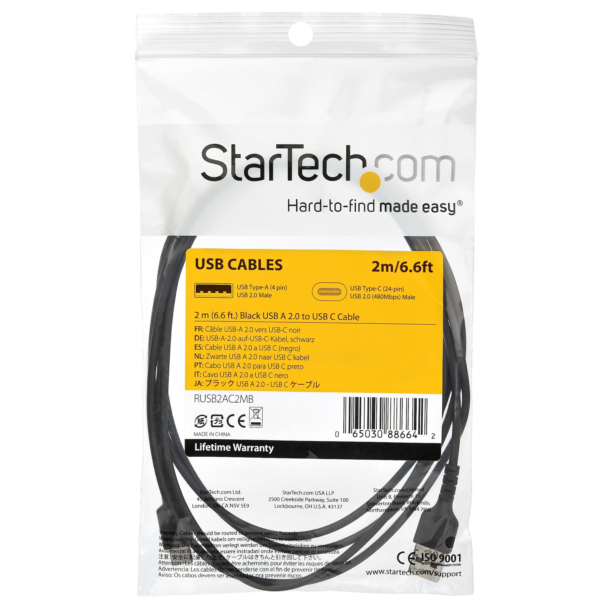 Cable Usb 2.0 A Usb-C De 2 M Negro - Con Fibra Aramida