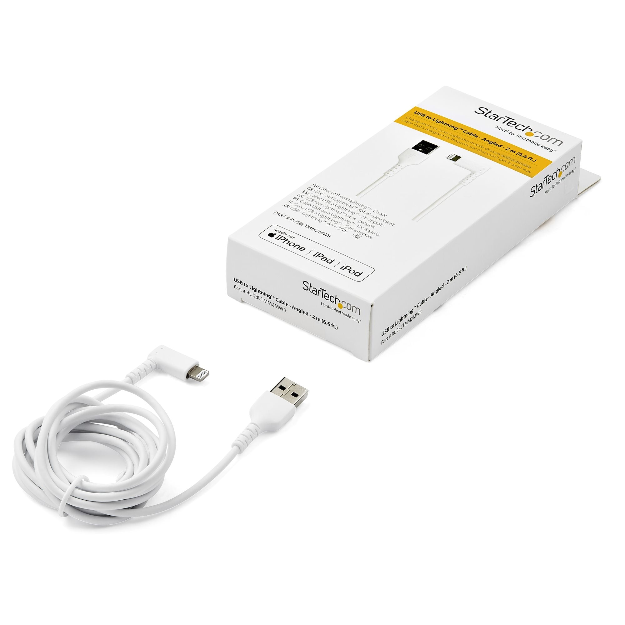 Cable Acodado Usb A Lightning Para Iphone De 2M - Mfi - Blanco