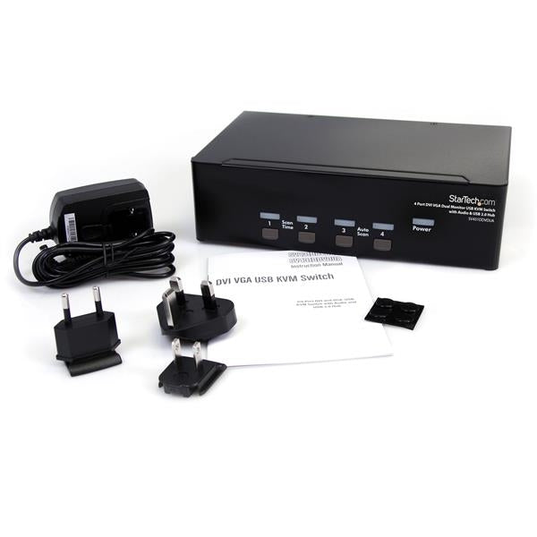 Conmutador Switch Kvm De 4 Pc 2 Pantallas Dvi Vga Audio Usb