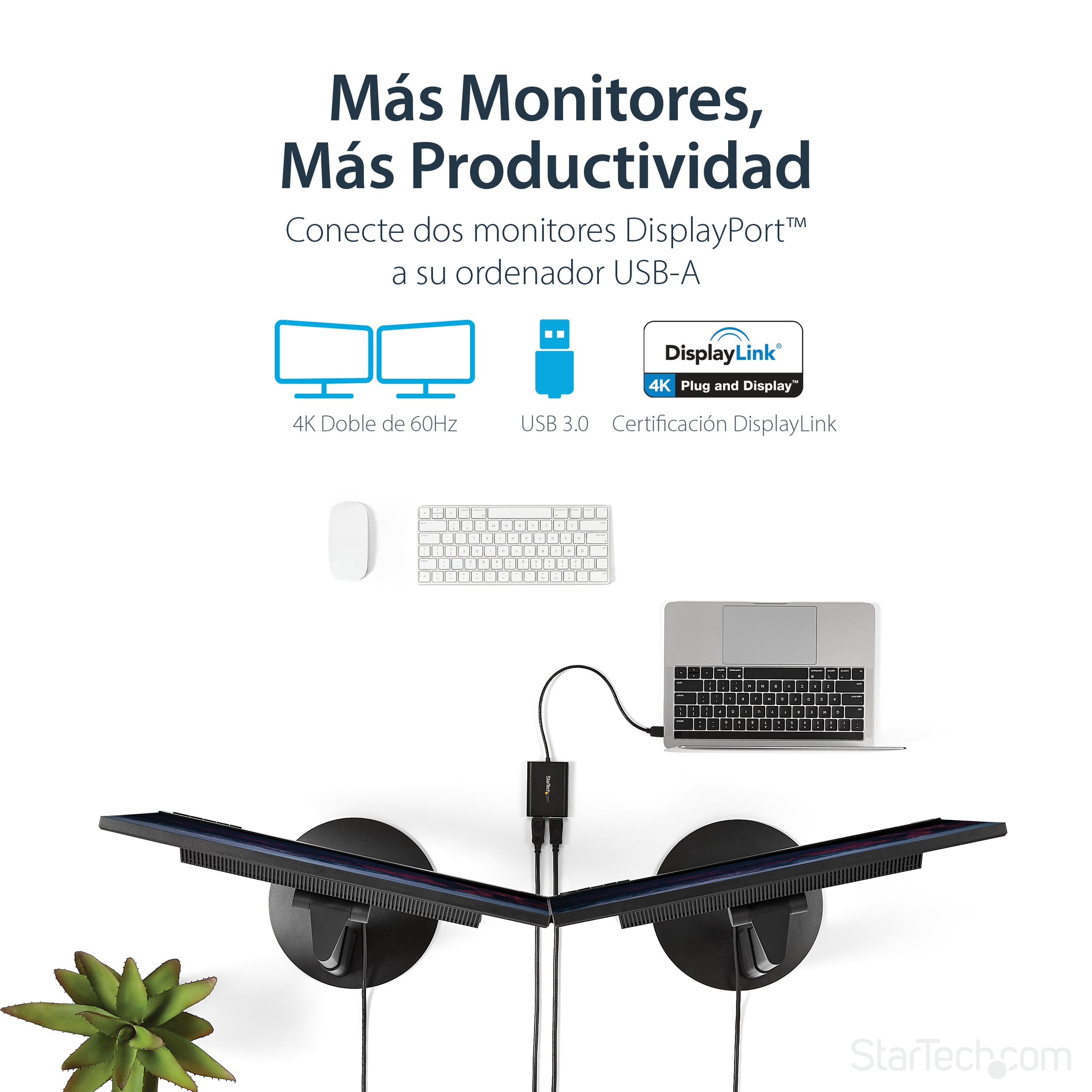 Adaptador De Video Externo Usb 3.0 A Displayport Doble 4K60