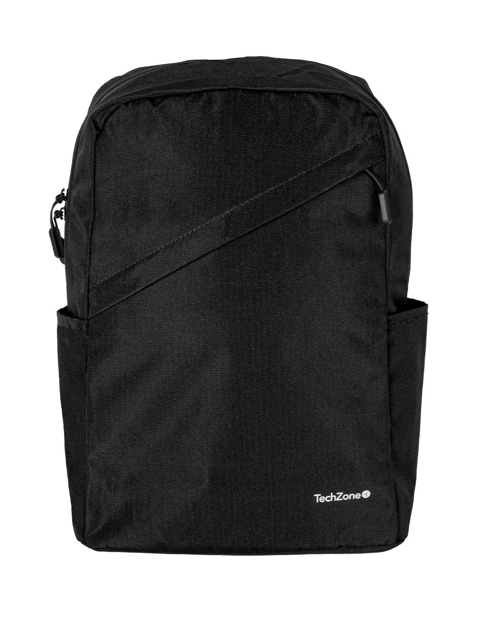 Mochila Techzone Tzlbp43015B-N Backpack Classic Black De 15.6 Pulgadas Múltiples Compartimientos Organizador Frontal Costuras Y Asas Reforzadas Garantía Limitada Por Vida