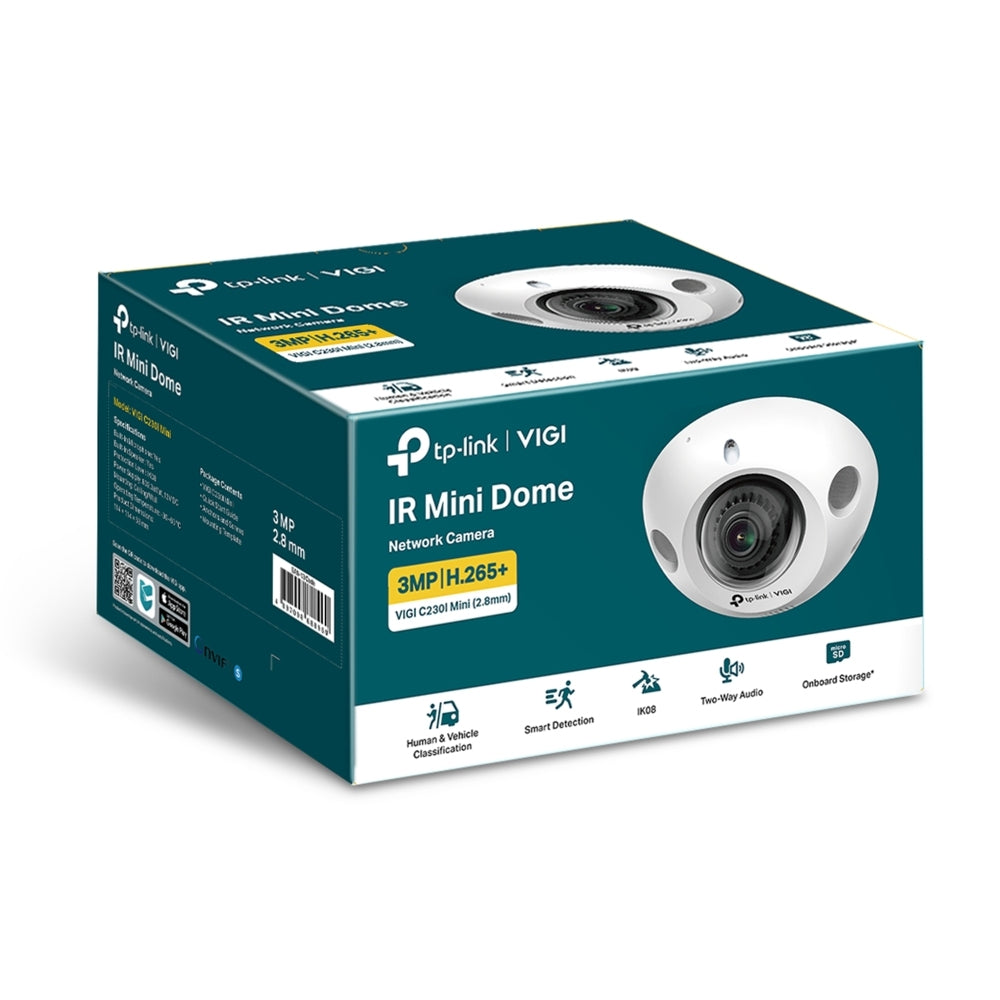 Camara Ip Mini Domo | Tp-Link | Vigi | Vigi C230I Mini(2.8Mm) | 3Mp | Clasificacion De Vehiculos Y Personas | Audio Bidireccional | Ik08 | Onvif | H.265+ | Smartvid | Modo Pasillo