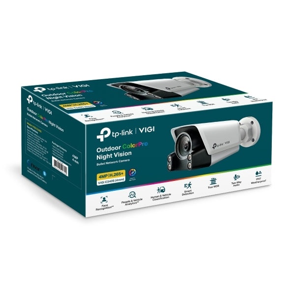 Camara Ip Bala | Tp-Link | Vigi | Vigi C340S(4Mm) | 4Mp | Exterior | Reconocimiento De Rostro | Ip67 | Audio Bidireccional | H.265+ | Analisis De Personas Y Vehiculos | True Wdr | Microsd